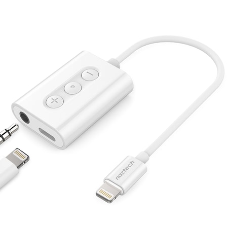 Naztech Naztech MFI Lightning to 3.5mm Audio + Charging Adapter White 14596